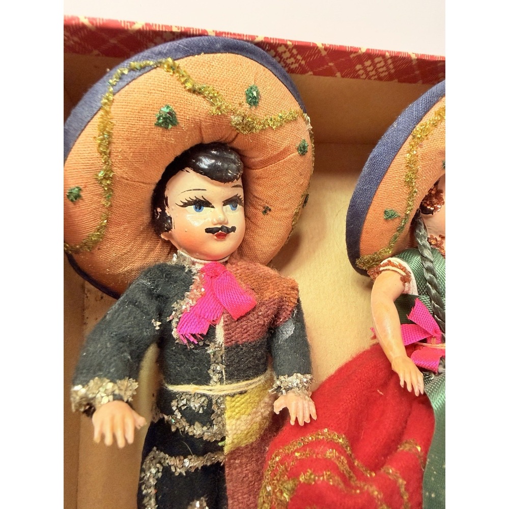 Vintage Mexican Folk Art Dolls Couple Man & Woman in Original Box Souvenir - Picture 3 of 5
